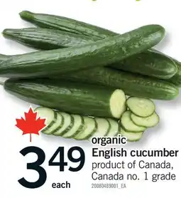 Fortinos ORGANIC ENGLISH CUCUMBER offer