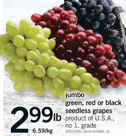 Fortinos JUMBO GREEN, RED OR BLACK SEEDLESS GRAPES offer