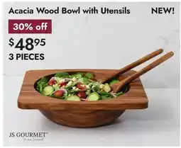 Linen Chest Acacia Wood Bowl with Utensils offer