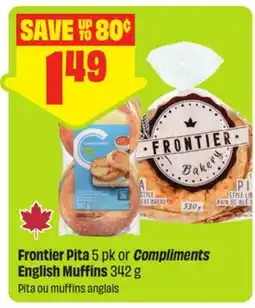 FreshCo Frontier Pita 5pk or Compliments English Muffins 342 g offer