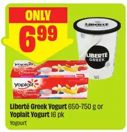 FreshCo Liberté Greek Yogurt 650-750 g or Yoplait Yogurt 16 pk offer
