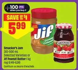 FreshCo Smucker's Jam 310-500 mL Selected Varieties or Jif Peanut Butter 1 kg offer