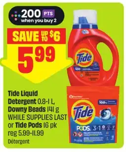 FreshCo Tide Liquid Detergent 0.8-1 L, Downy Beads 141 g or Tide Pods 16 pk offer