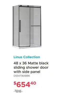 Bath Depot Linus Collection 48 x 36 Matte black sliding shower door with side panel offer