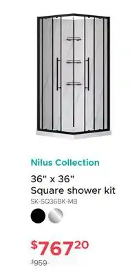 Bath Depot Nilus Collection 36 x 36 Square shower kit offer