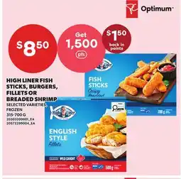 Independent Grocer HIGH LINER FISH STICKS, BURGERS, FILLETS OR BREADED SHRIMP offer