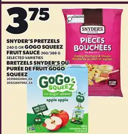 Independent Grocer SNYDER'S PRETZELS 240 G OR GOGO SQUEEZ FRUIT SAUCE 360/388 G offer