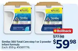 Walmart Similac 360 Total Care step 1 or 2 powder infant formula offer
