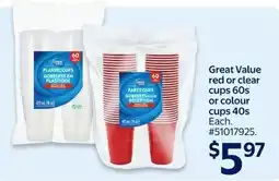 Walmart Great Value plastic cups offer
