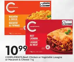 Sobeys COMPLIMENTS Beef, Chicken or Vegetable Lasagna or Macaroni & Cheese offer