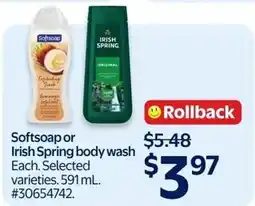 Walmart Softsoap or Irish Spring body wash offer