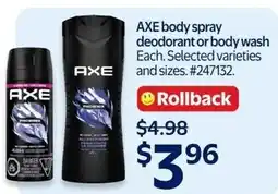 Walmart Axe body spray deodorant or body wash offer