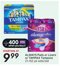 Sobeys Pads or Liners or Tampons offer
