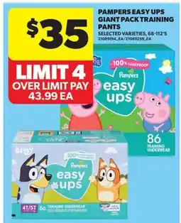 Real Canadian Superstore PAMPERS EASY UPS GIANT PACK TRAINING PANTS, 68-112'S offer