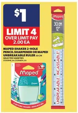 Real Canadian Superstore MAPED SHAKER 2-HOLE PENCIL SHARPENER OR MAPED UNBREAKABLE RULER, 30 CM offer