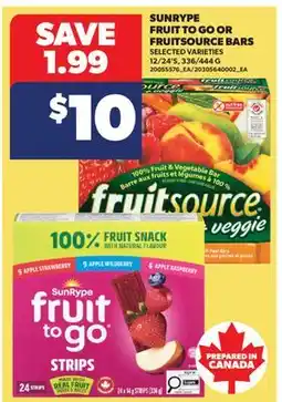 Real Canadian Superstore SUNRYPE FRUIT TO GO OR FRUITSOURCE BARS, 12/24'S, 336/444 G offer
