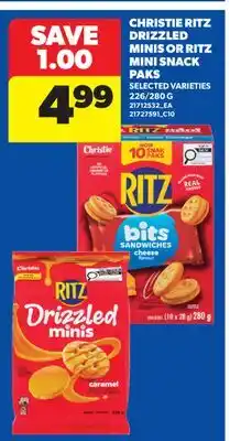 Real Canadian Superstore CHRISTIE RITZ DRIZZLED MINIS OR RITZ MIX & SNACK PAKS, 226/280 G offer