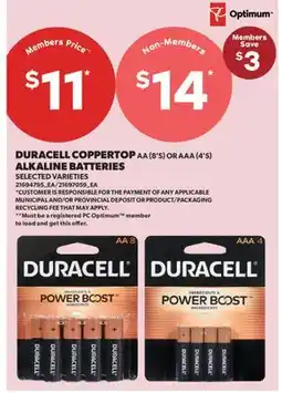 Real Canadian Superstore DURACELL COPPERTOP AA (8'S) OR AAA (4'S) ALKALINE BATTERIES offer