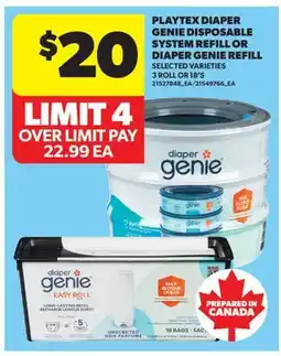 Real Canadian Superstore PLAYTEX DIAPER GENIE DISPOSABLE SYSTEM REFILL OR DIAPER GENIE REFILL, 3 ROLL OR 18'S offer