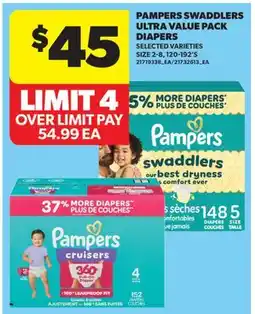Real Canadian Superstore PAMPERS SWADDLERS ULTRA VALUE PACK DIAPERS, SIZE 2-8, 120-192'S offer