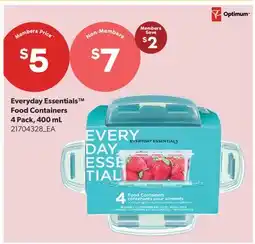 Real Canadian Superstore EVERYDAY ESSENTIALS FOOD CONTAINERS, 4 PACK, 400 ML offer