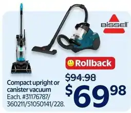 Walmart Bissell compact upright or canister vacuum offer