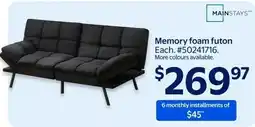 Walmart Mainstays memory foam futon offer