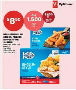 Valu-mart HIGH LINER FISH STICKS, FILLETS, BURGERS OR SHRIMP offer