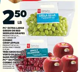 Valu-mart TRÈS GROS RAISINS VERTS OU ROUGES SANS PÉPINS PC OU POMMES COSMIC CRISP offer