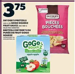 Valu-mart BRETZELS SNYDER'S, 240 G OU PURÉE DE FRUIT GOGO SQUEEZ, 360/388 G offer