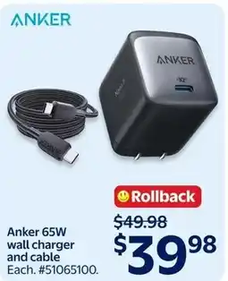 Walmart Anker 65W wall charger and cable offer
