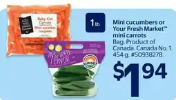 Walmart Sunset mini cucumbers or Your Fresh Market mini carrots offer