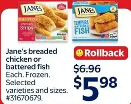 Walmart Jane's breaded chicken or battered fish offer