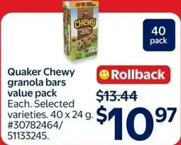 Walmart Quaker chewy granola bars offer