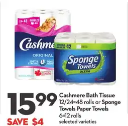 Longo's Cashmere Bath Tissue 12/24=48 rolls or Sponge Towels Paper Towels 6-12 rolls offer