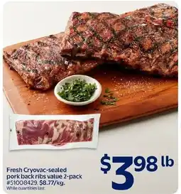 Walmart Fresh Cryovac-sealed pork back ribs offer