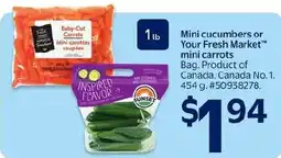Walmart Sunset mini cucumbers or Your Fresh Market mini carrots offer