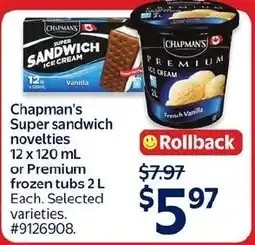 Walmart Chapman's Super sandwich novelties offer