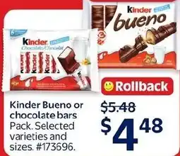 Walmart Kinder Bueno or chocolate bars offer