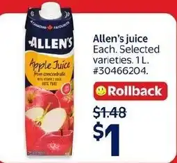 Walmart Allen's apple juice offer