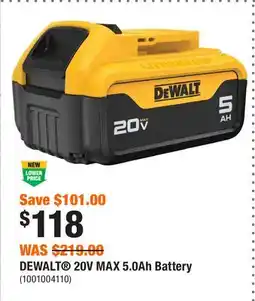 Home Depot DEWALT 20V MAX 5.0Ah Battery offer
