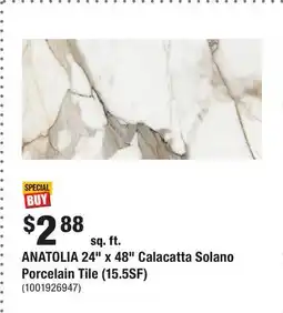Home Depot ANATOLIA 24 x 48 Calacatta Solano Porcelain Tile (15.5SF) offer