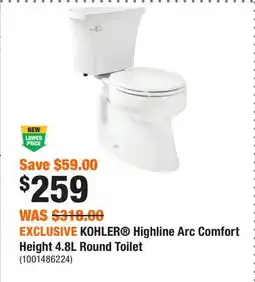 Home Depot EXCLUSIVE KOHLER Highline Arc Comfort Height 4.8L Round Toilet offer