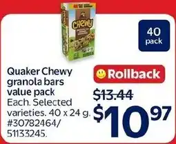 Walmart Quaker Chewy granola bars offer