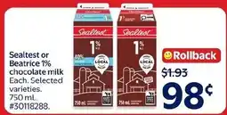 Walmart Sealtest or Beatrice 1% chocolate milk offer