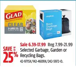 Canadian Tire Glad Selected Garbage, Garden or Recycling Bags offer