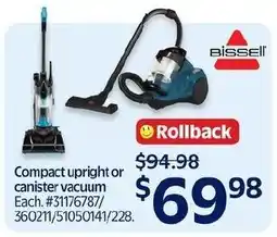 Walmart Bissell compact upright or canister vacuum offer