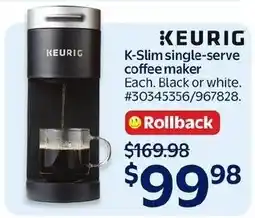 Walmart Keurig k-slim single-serve coffee maker offer