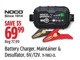 Canadian Tire NOCO Battery Charger, Maintainer & Desulfator, 6V/12V offer