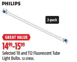 Canadian Tire Selected Philips T8 and T12 Fluorescent Tube Light Bulbs offer
